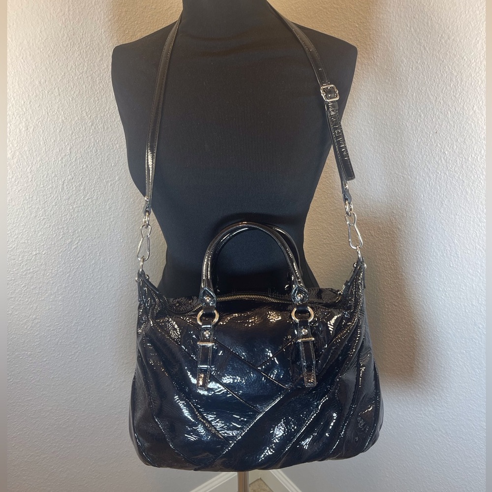 Coach Madison Diagonal Pleated Patent Leather Juliette Satchel Black Bag 21304 - Picture 11 of 13